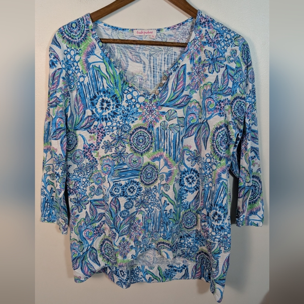 Fresh Produce Blue Tropic Gardens Print Supima Cotton Long Sleeve Tee Shirt - Picture 7 of 7